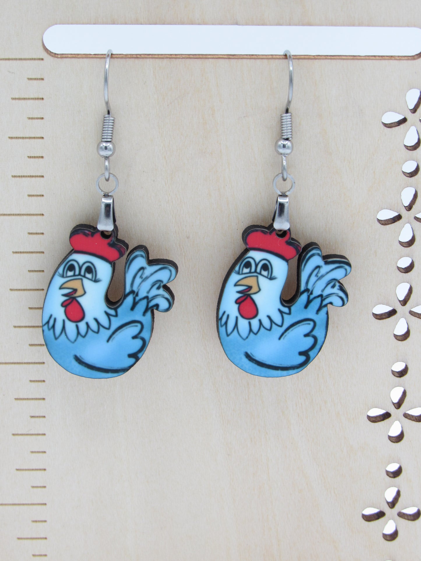 Chicken Shaped MDF Dangle Earrings, Farm Animal Jewelry