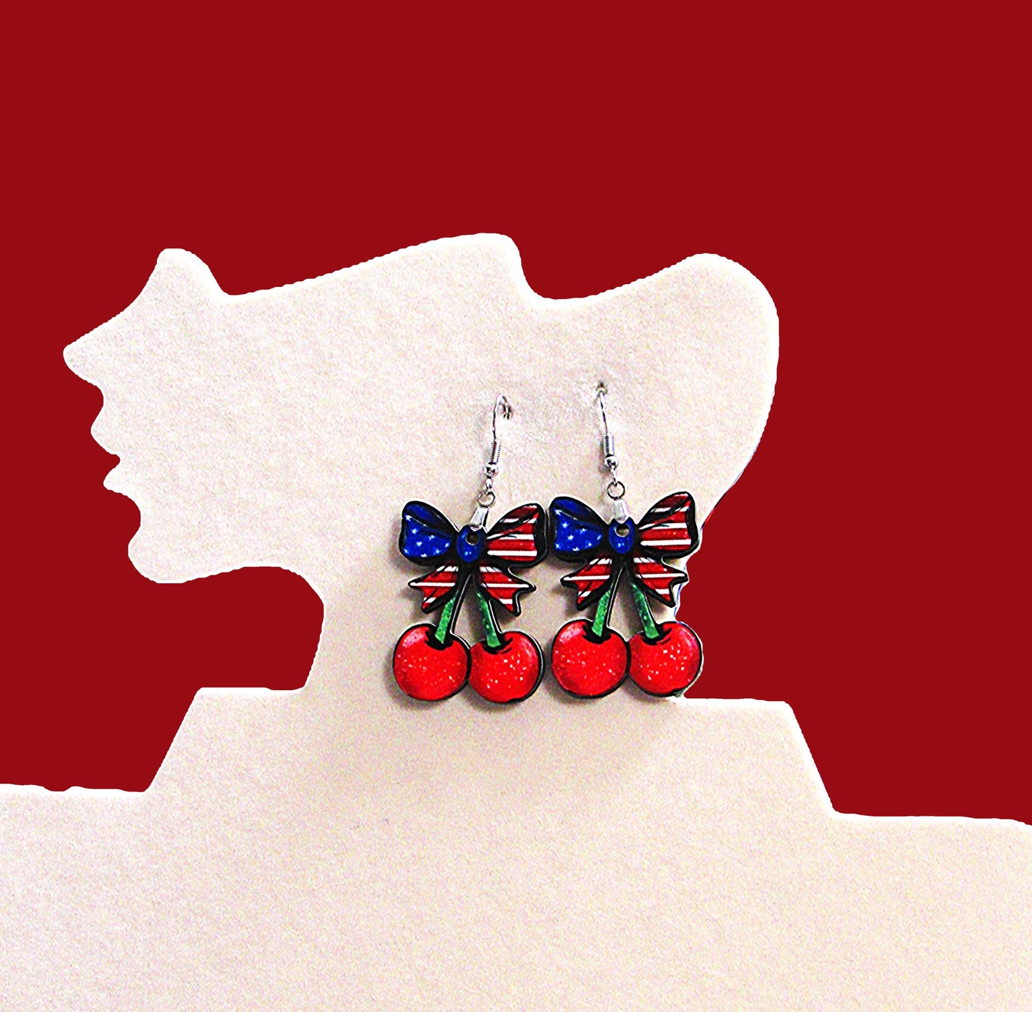 Cherries with Bow Shaped Sublimated Earrings 1.5 inch