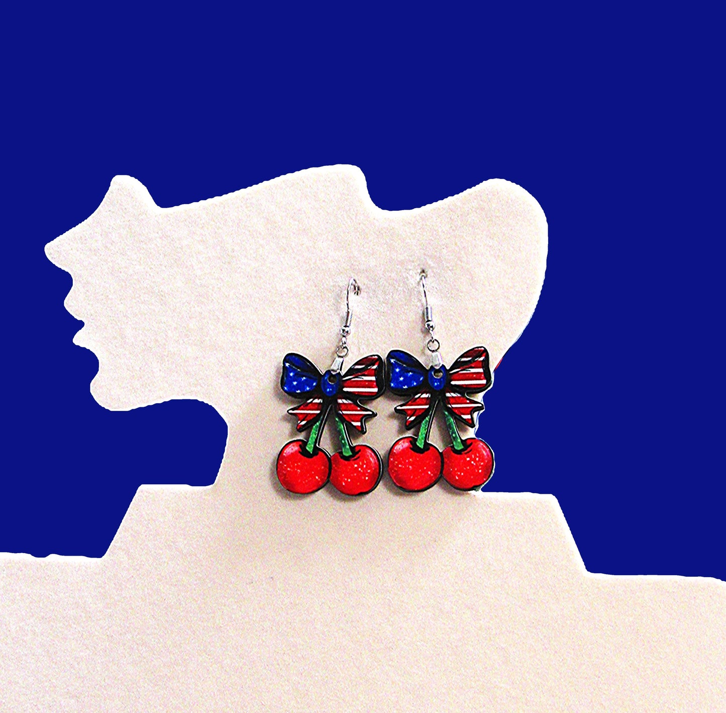 Cherries with Bow Shaped Sublimated Earrings 1.5 inch