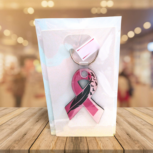 Breast Cancer Awareness Ribbon Shaped Sublimated Keychain