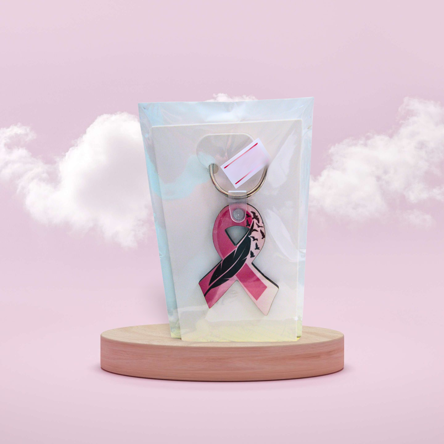 Breast Cancer Awareness Ribbon Shaped Sublimated Keychain