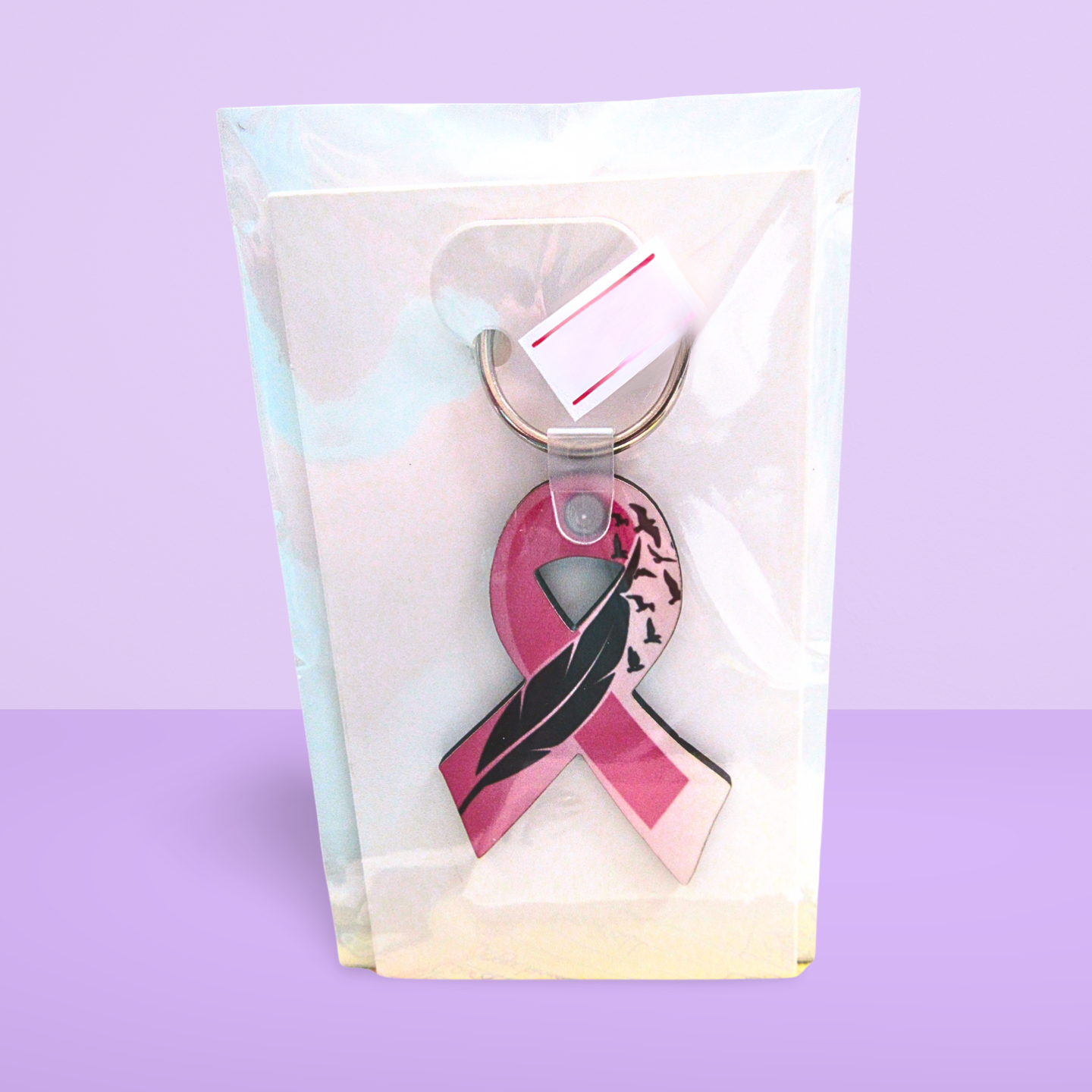 Breast Cancer Awareness Ribbon Shaped Sublimated Keychain