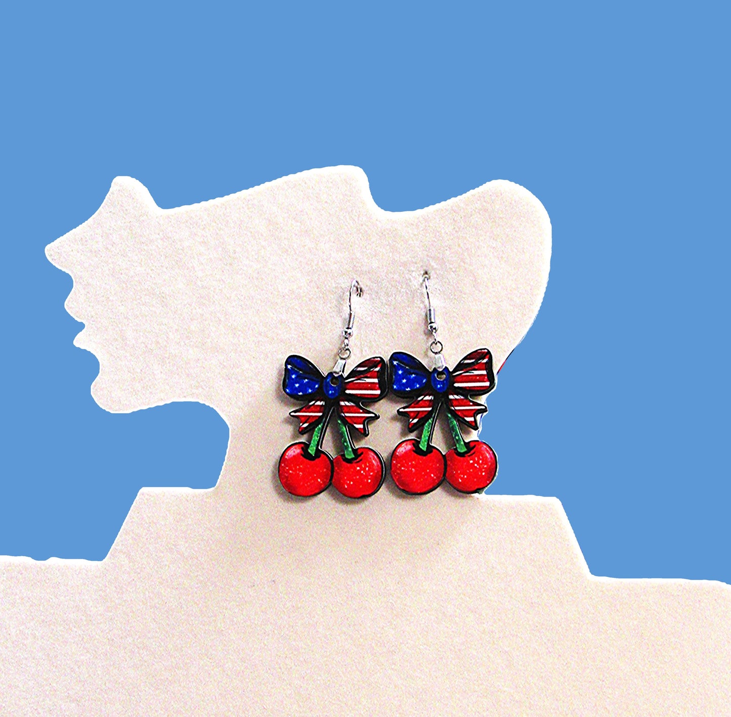 Cherries with Bow Shaped Sublimated Earrings 1.5 inch