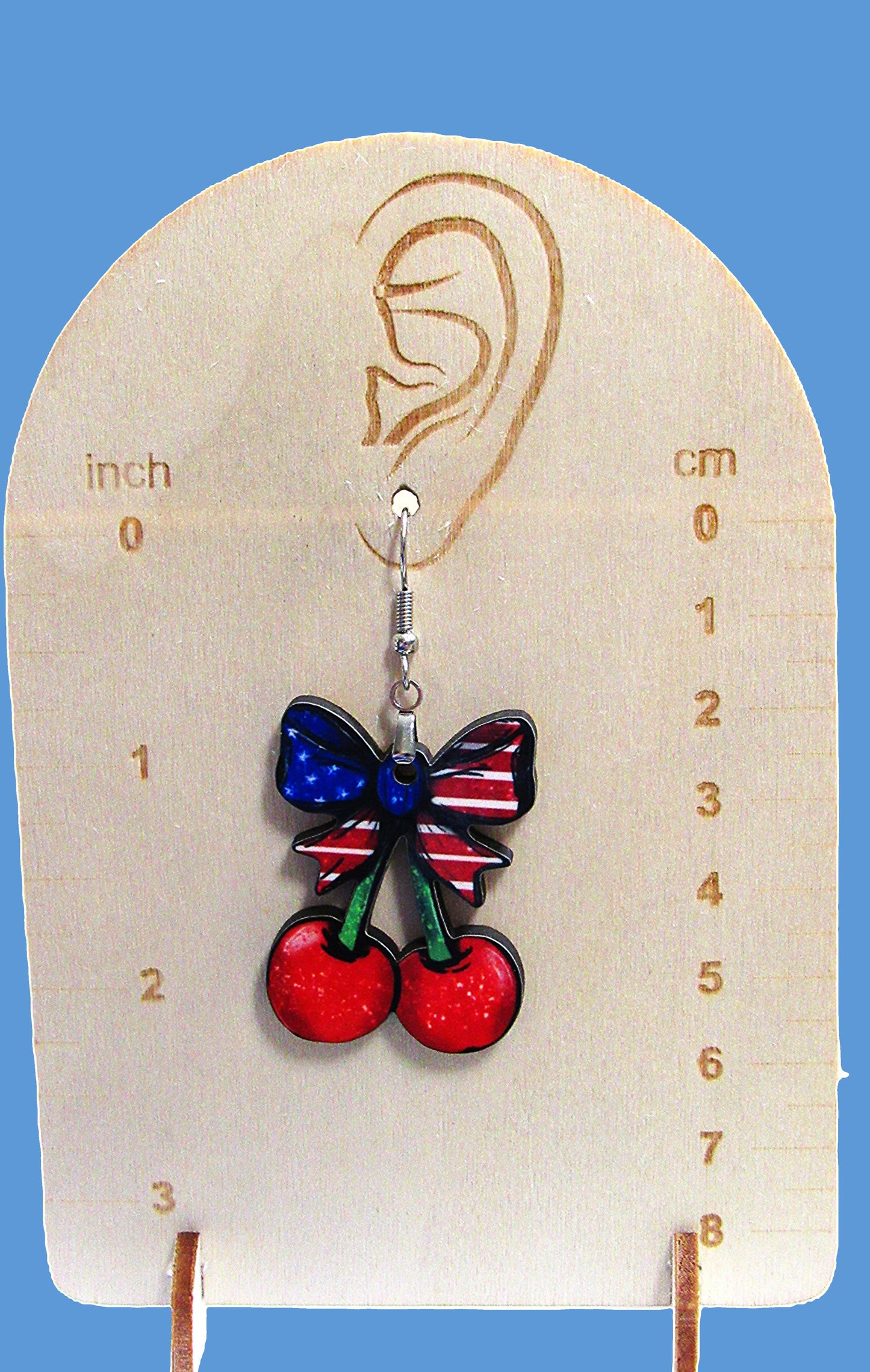 Cherries with Bow Shaped Sublimated Earrings 1.5 inch