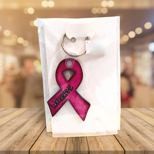 Breast Cancer Awareness Ribbon Shaped Sublimated Keychain