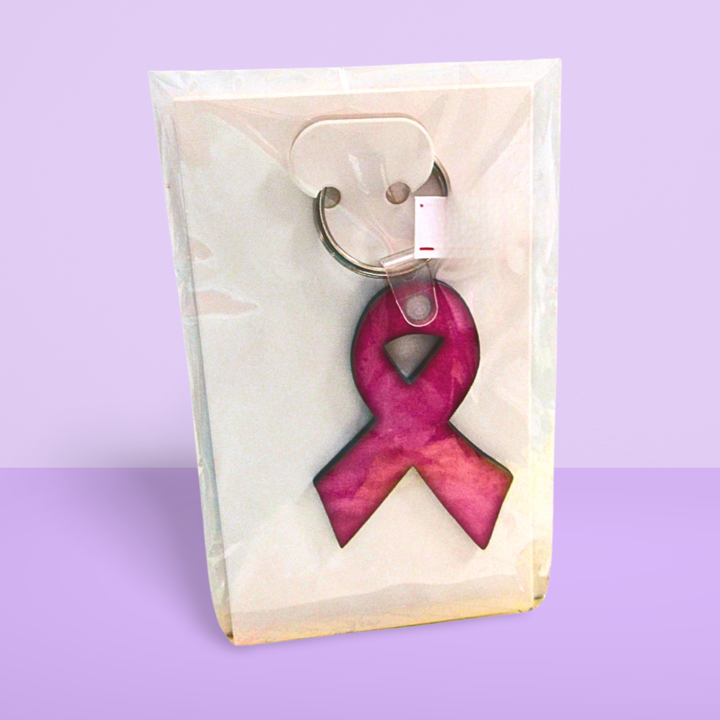 Breast Cancer Awareness Ribbon Shaped Sublimated Keychain