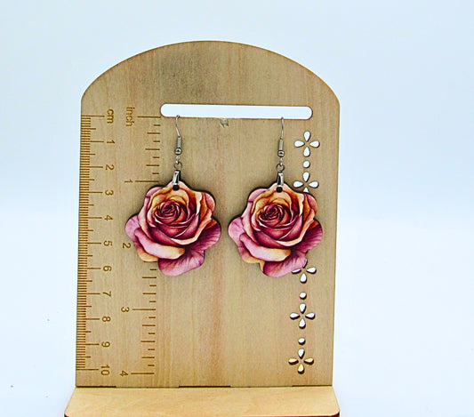 MDF-Rose Shaped Sublimated Earrings 1.5 inch