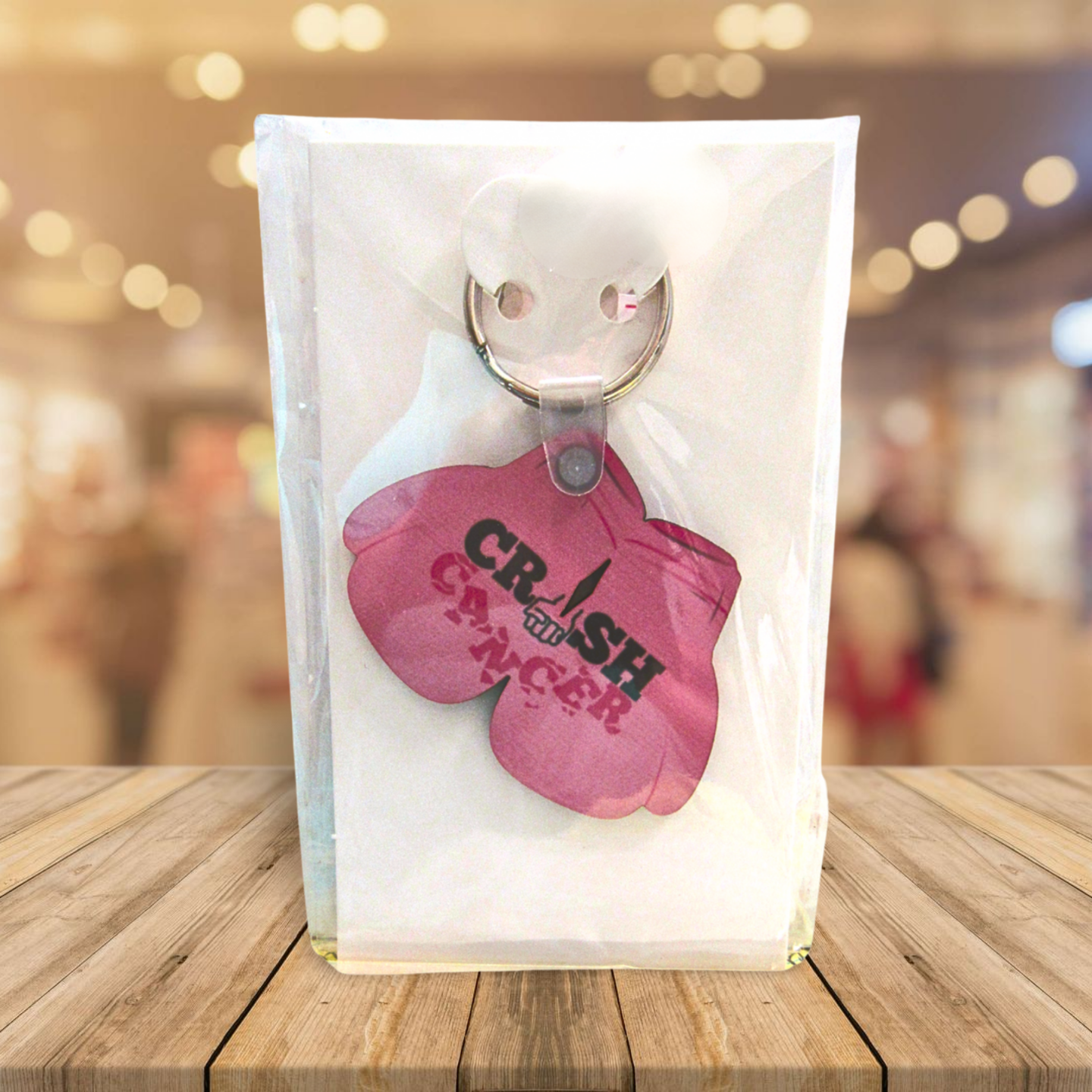 Boxing Glove Shaped Breast Cancer Keychain Sublimated