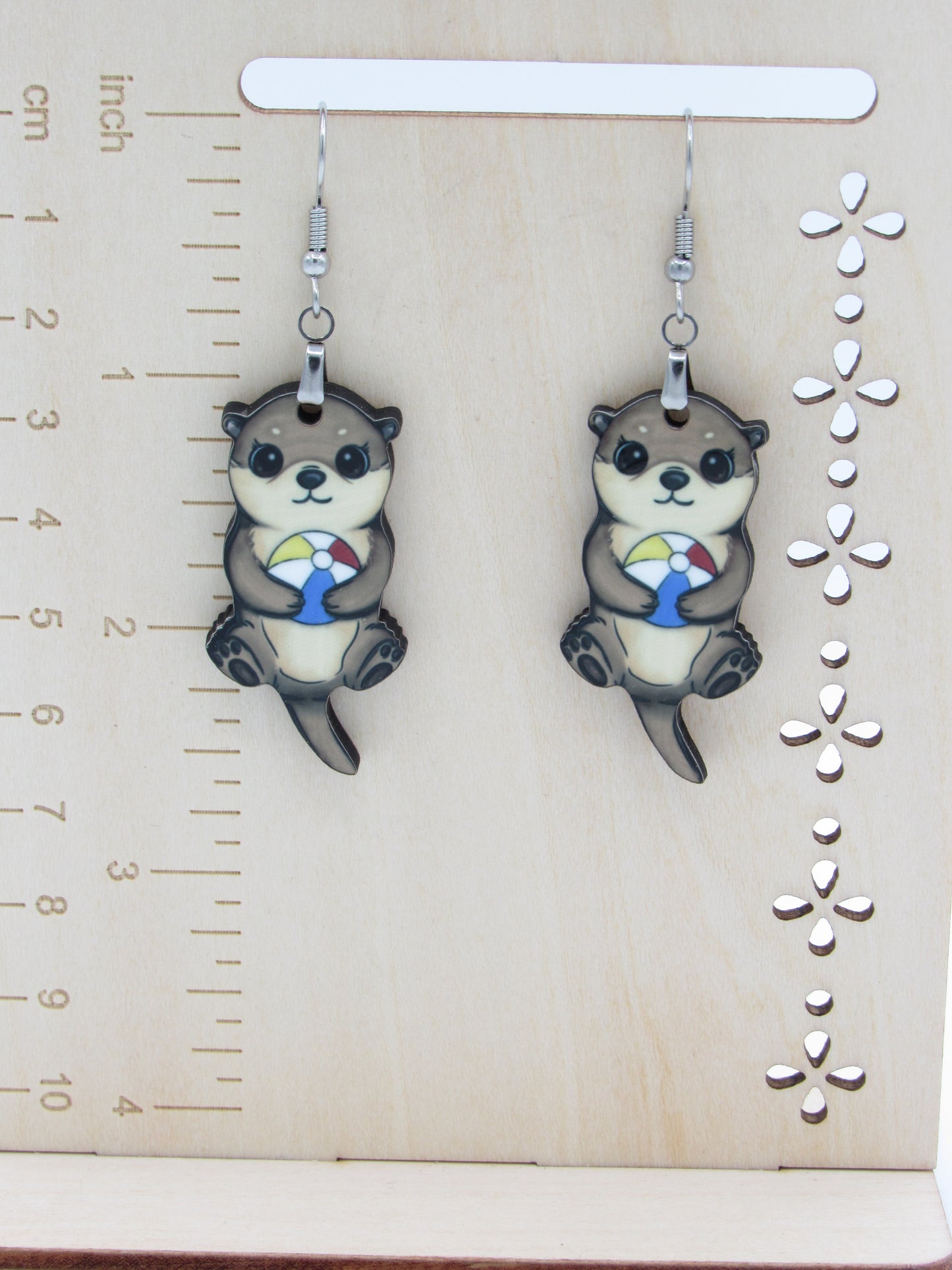 Otter Shaped MDF Summer Earrings, Cute Beach Vacation Jewelry