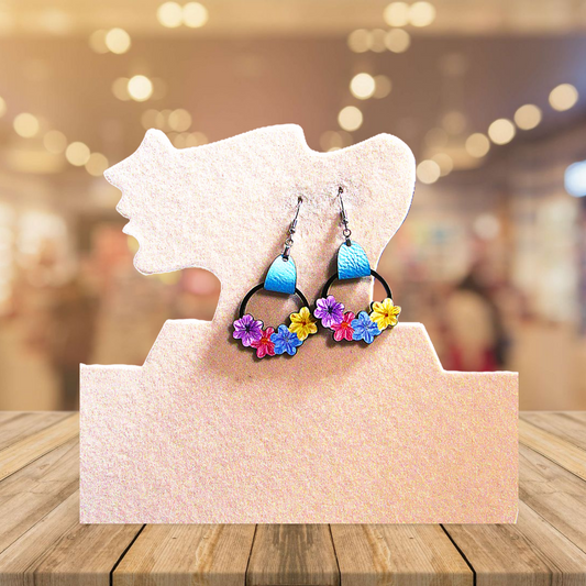 Round Flower Cluster Shaped Sublimated Earrings