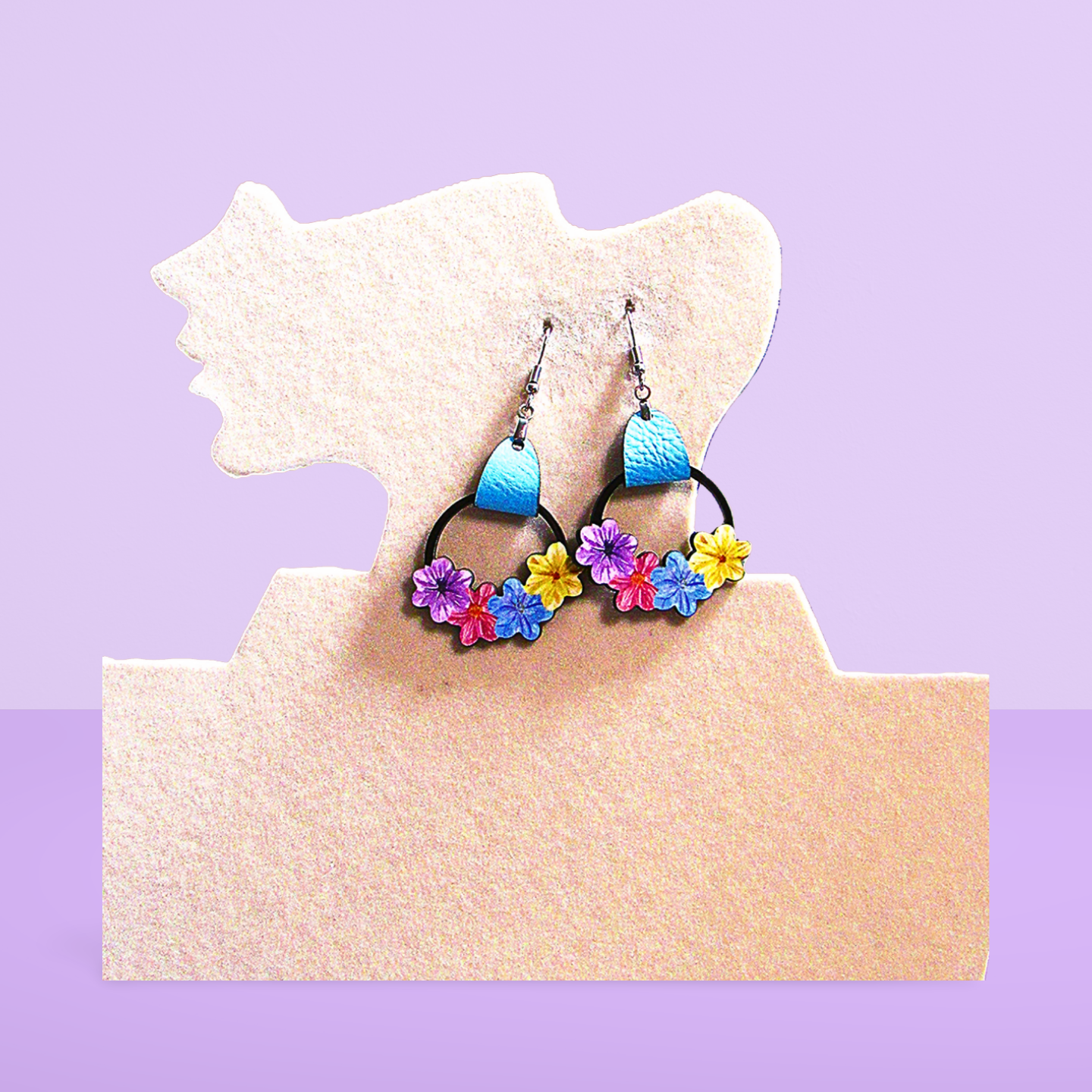 Round Flower Cluster Shaped Sublimated Earrings