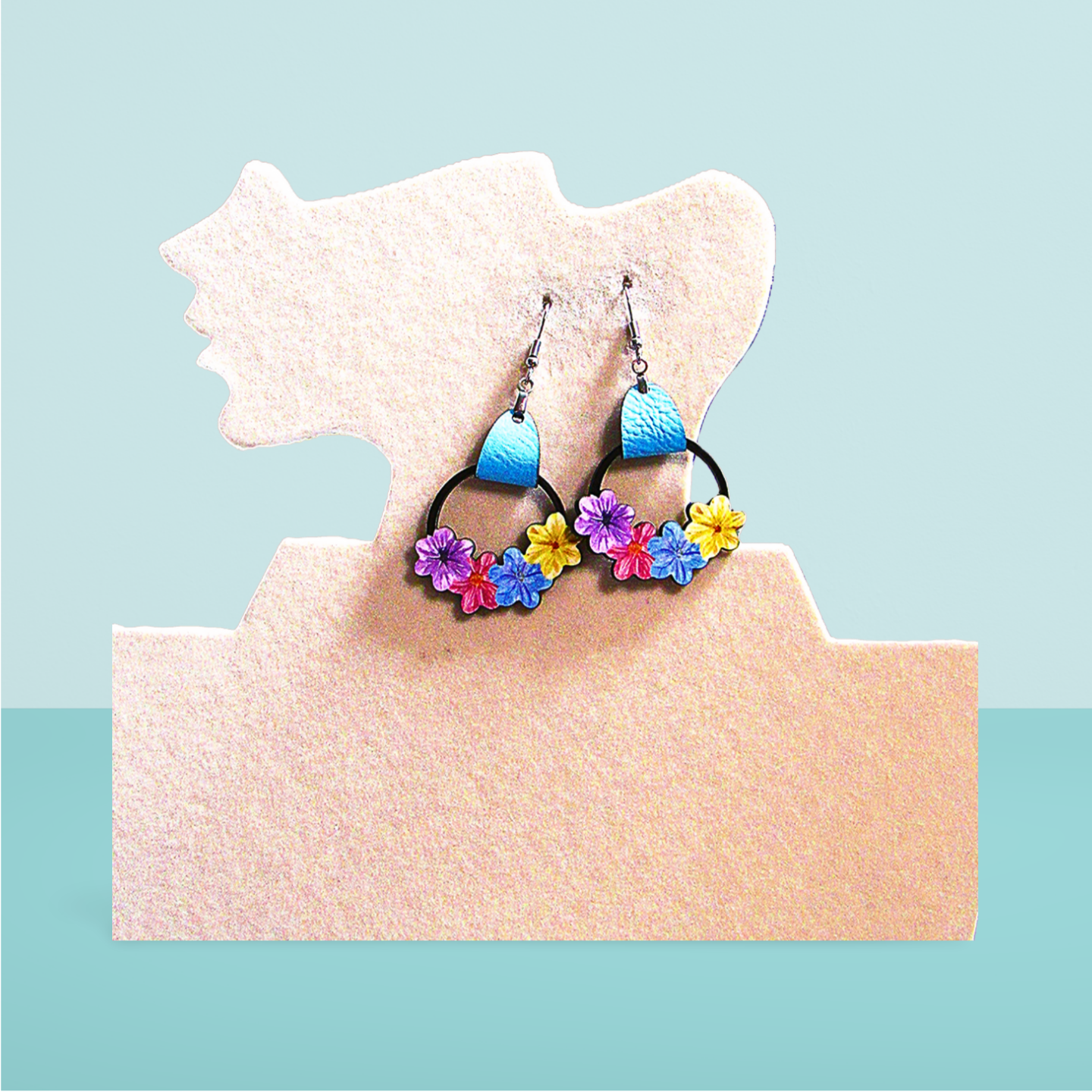 Round Flower Cluster Shaped Sublimated Earrings