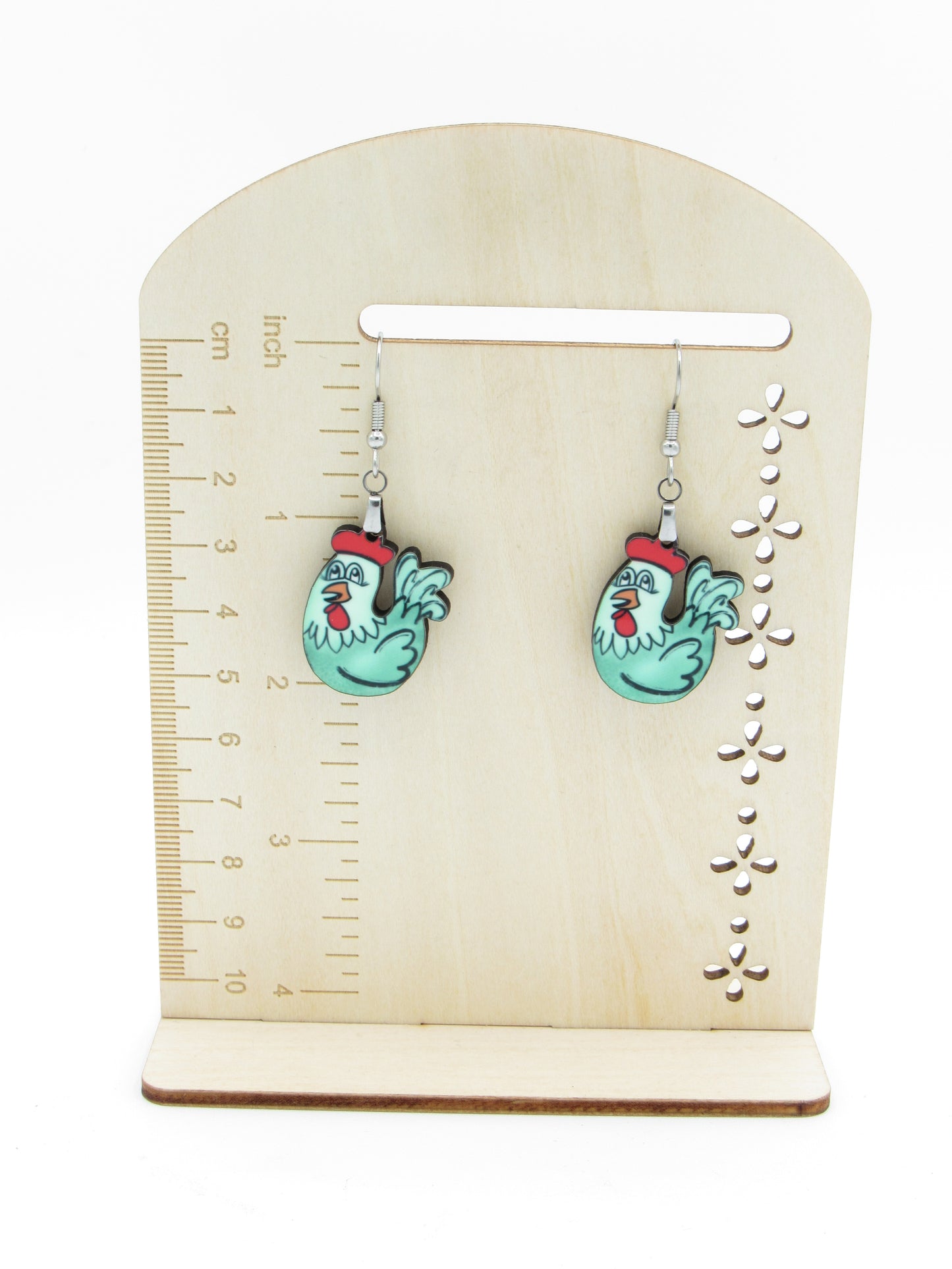 Chicken Shaped MDF Dangle Earrings, Farm Animal Jewelry