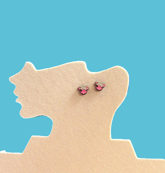 Pig Head Shaped Sublimated Stud Earrings