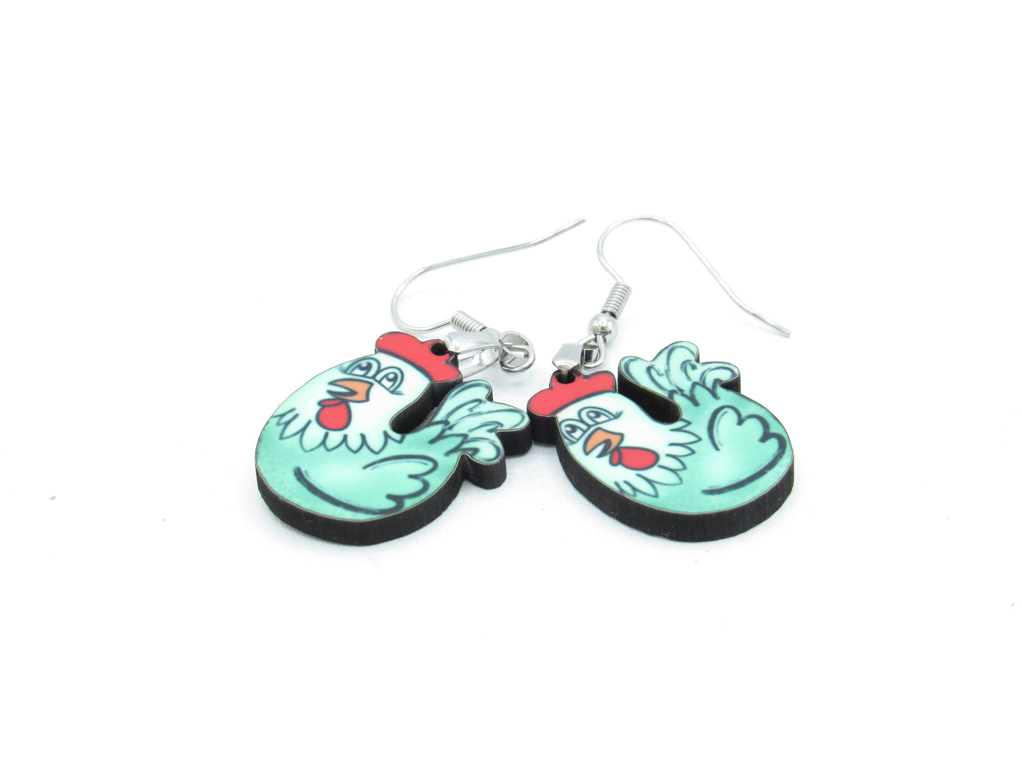 Chicken Shaped MDF Dangle Earrings, Farm Animal Jewelry
