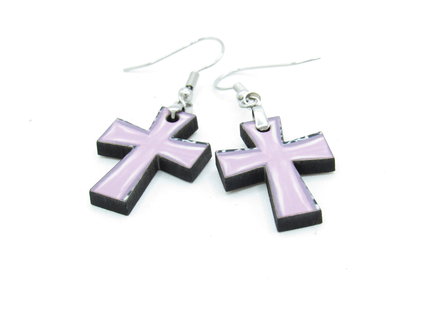 Sublimated MDF Cross Earrings, Lightweight Colored Stone Look Dangles