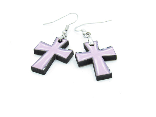 Sublimated MDF Cross Earrings, Lightweight Colored Stone Look Dangles