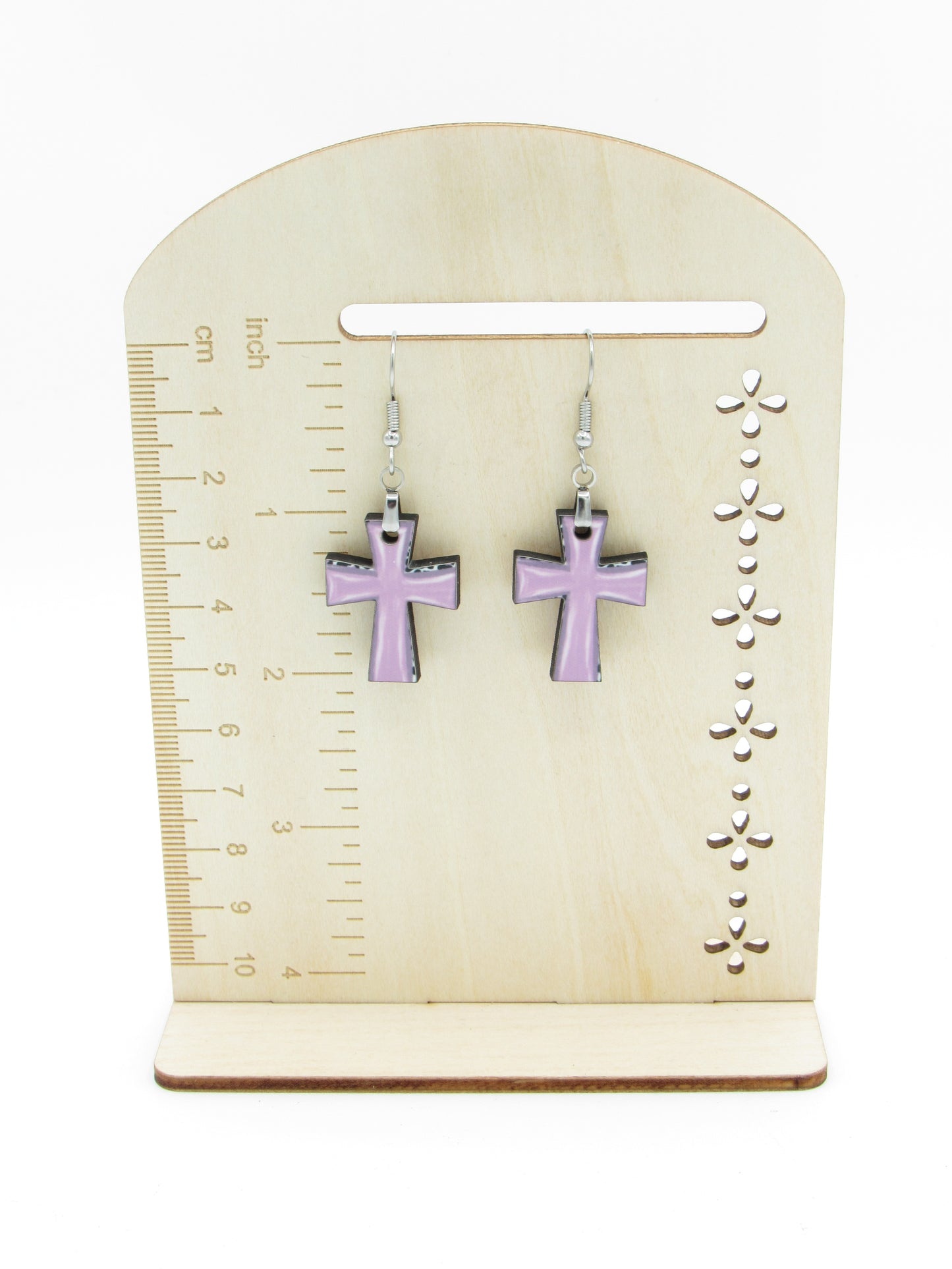 Sublimated MDF Cross Earrings, Lightweight Colored Stone Look Dangles