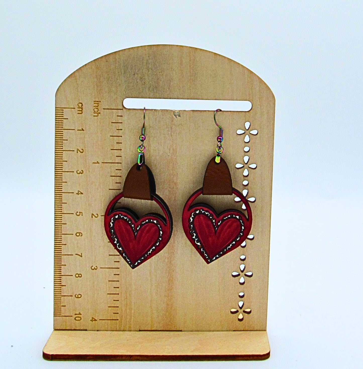 MDF and Faux Leather-Heart Sublimated Earring 1.5 inch