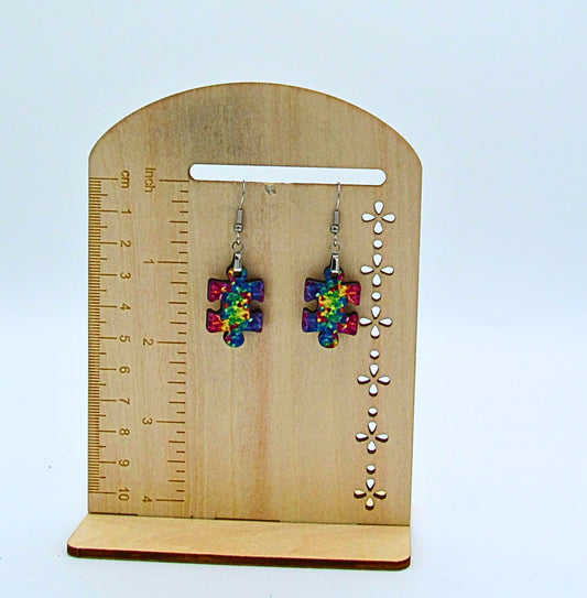 MSF-Autism Themed Puzzle Piece Shaped Sublimated Earrings 1 in.