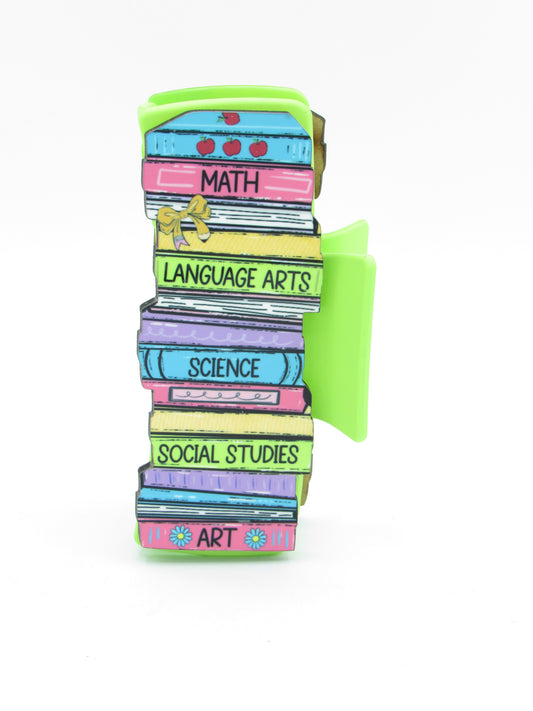 MDF Stacked Book Hair Claw Clip: Literary School Theme Accessory
