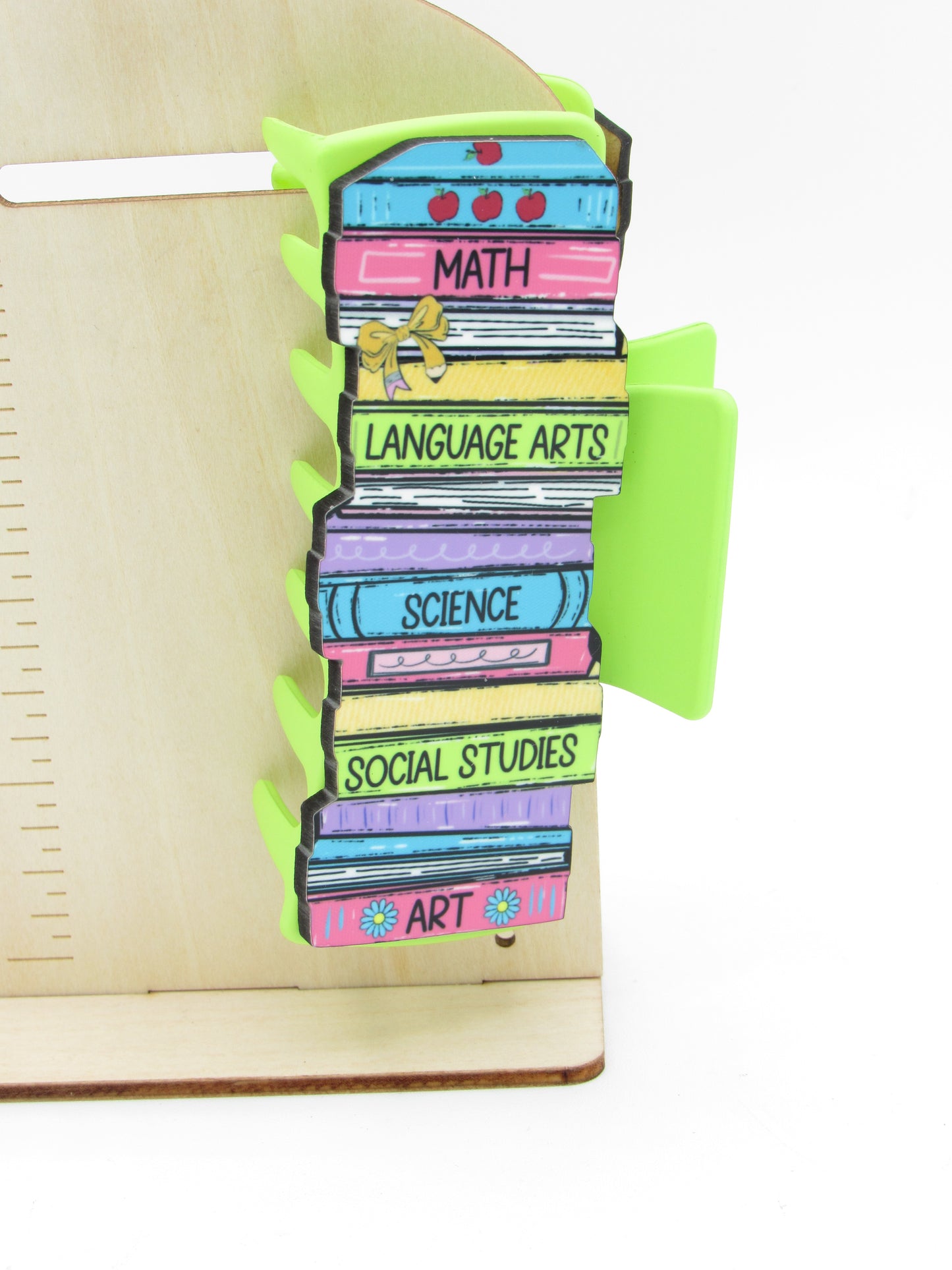 MDF Stacked Book Hair Claw Clip: Literary School Theme Accessory