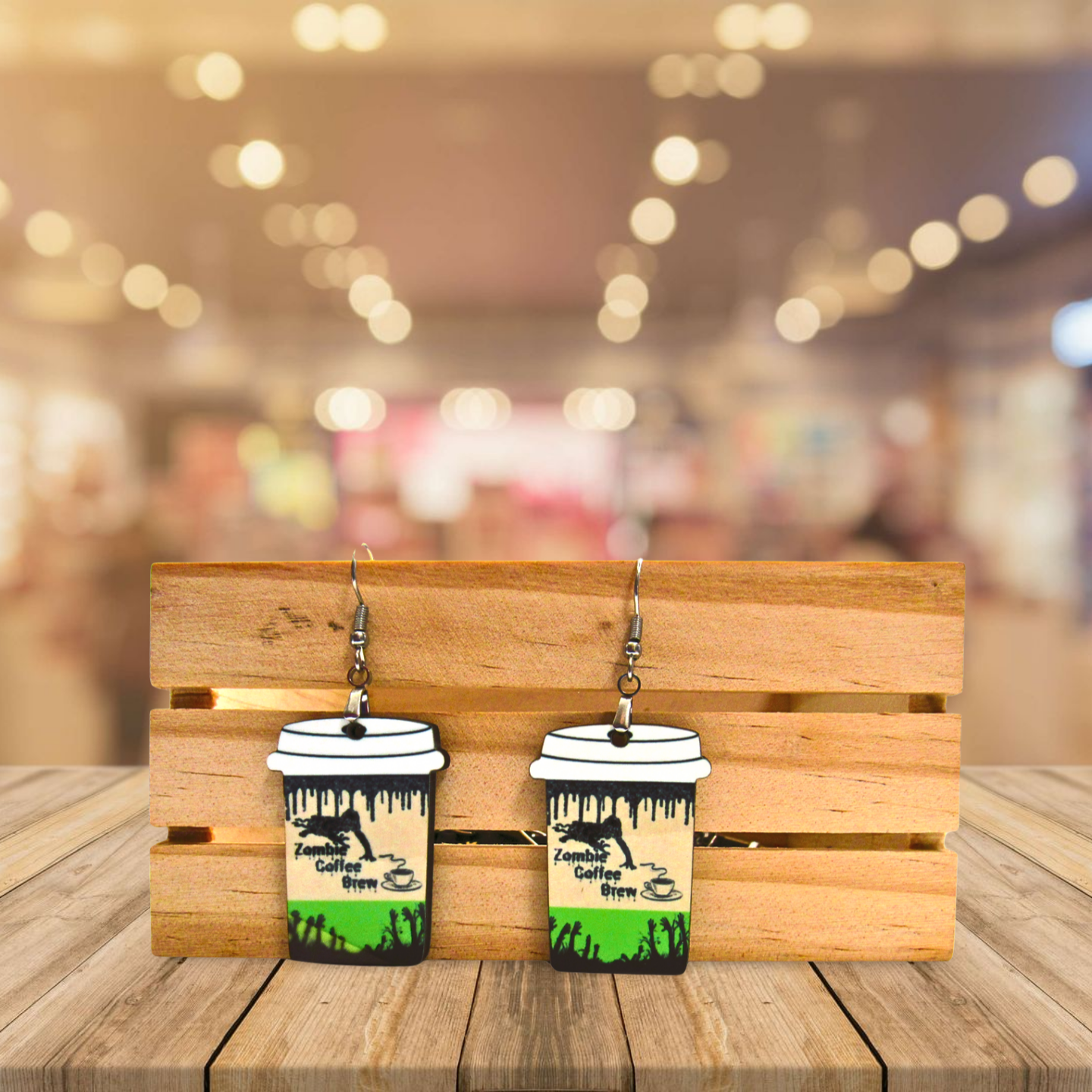 Coffee To GO Cup Shaped Sublimated Earrings 1.5 inch