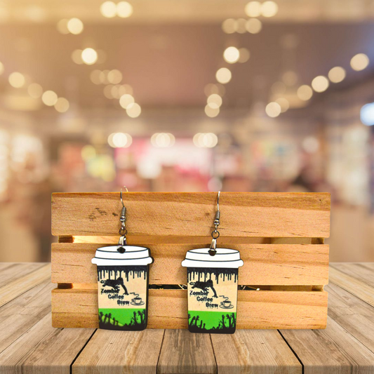 Coffee To GO Cup Shaped Sublimated Earrings 1.5 inch