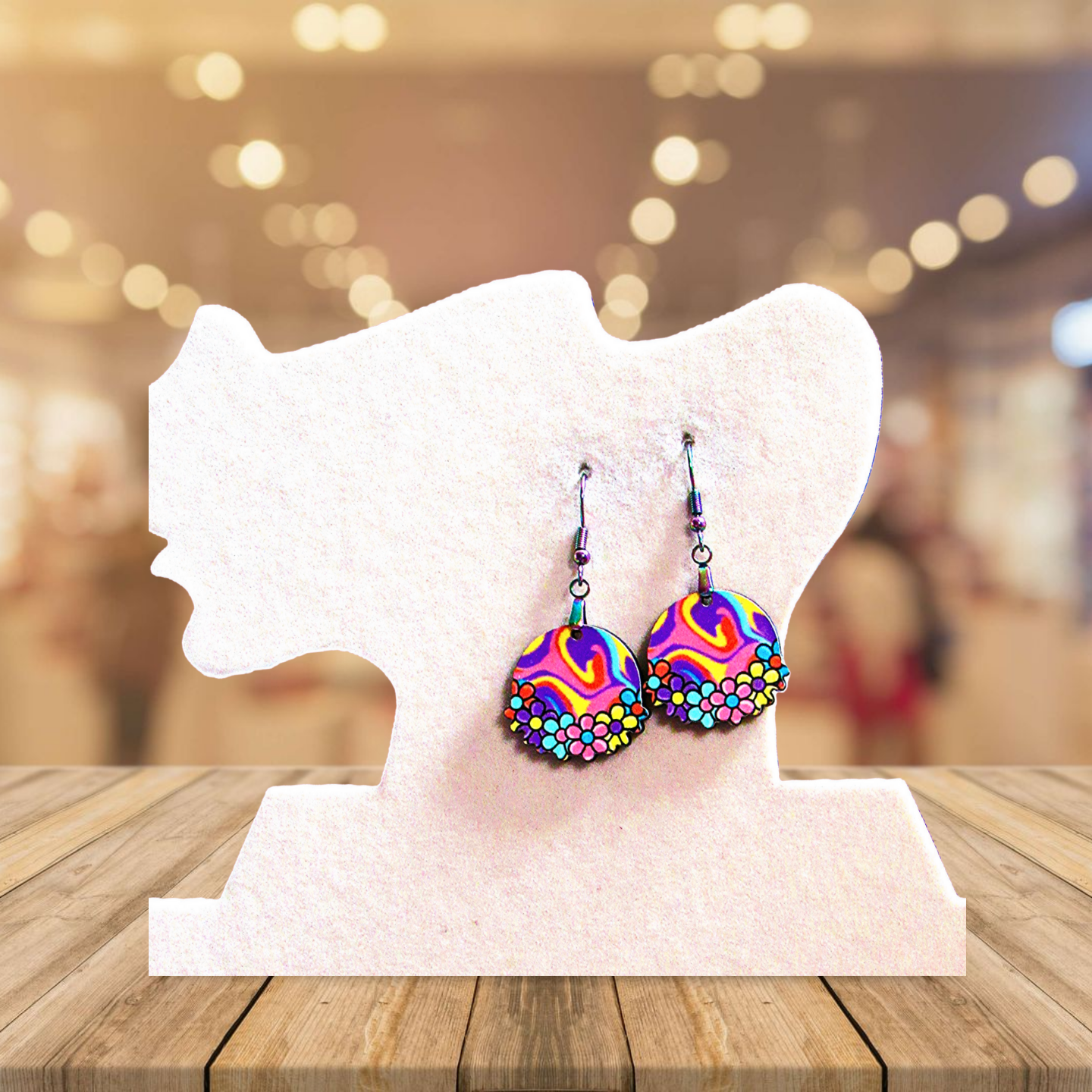 Floral Round Shaped Sublimated Earrings 1 inch