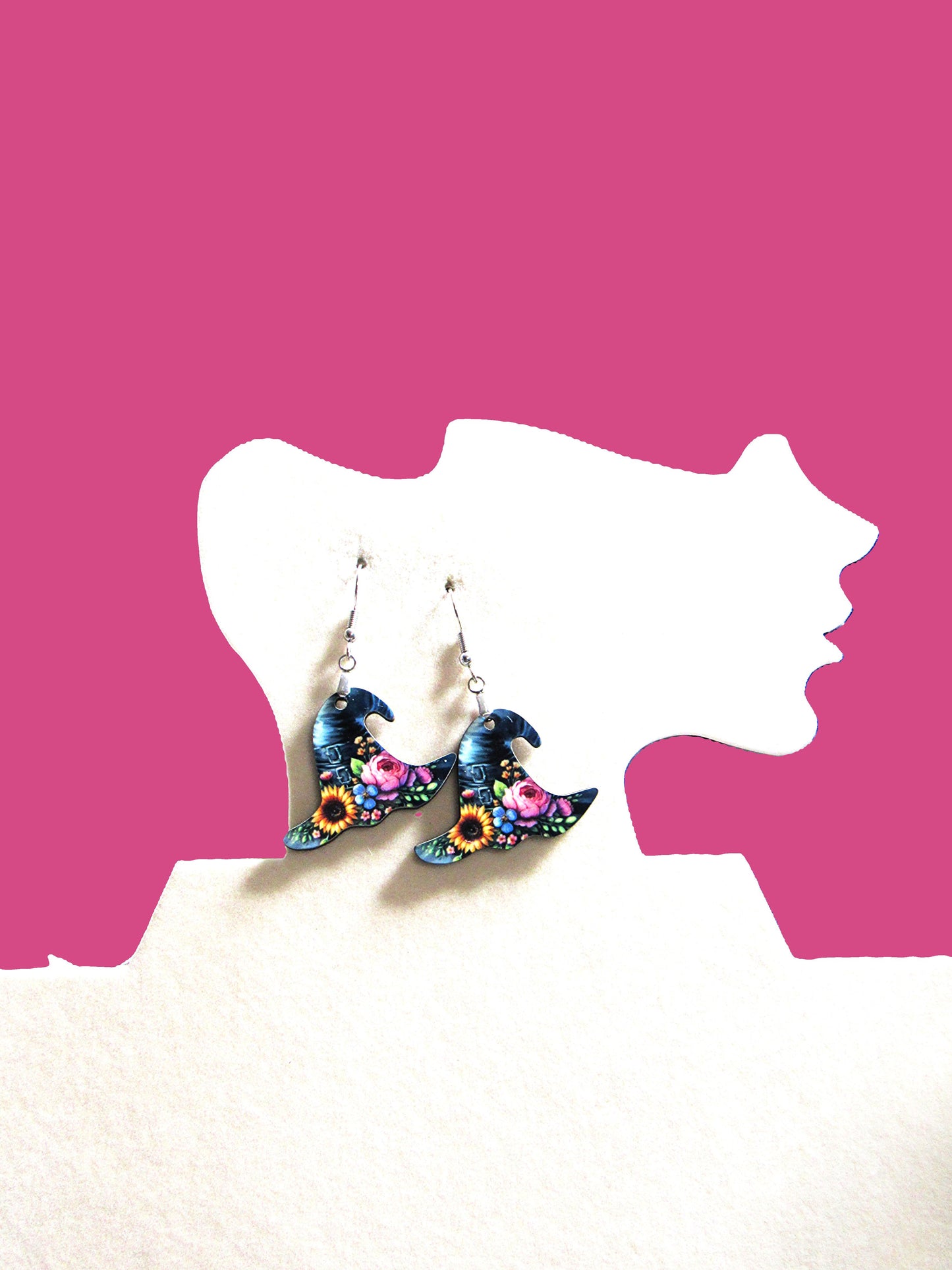 Witch Hat Shaped Sublimated Earrings 1.5 inches