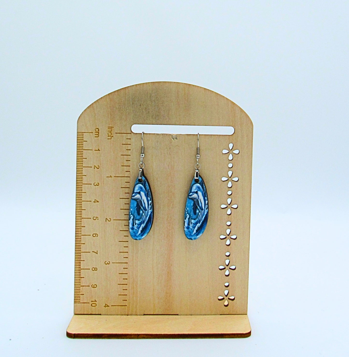 MDF-Boho Oval Bar Shaped Sublimated Earrings 1.5 inch Dolphin