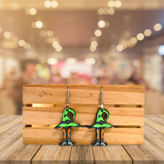 Witch Hat with Legs Shaped Sublimated Earrings 1.5 inch