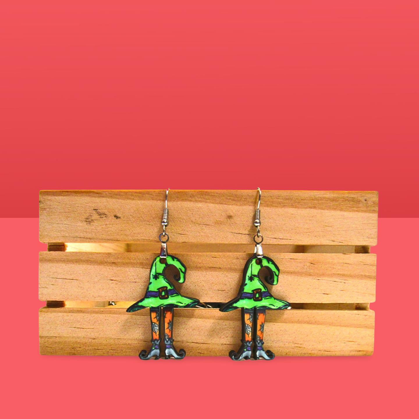 Witch Hat with Legs Shaped Sublimated Earrings 1.5 inch