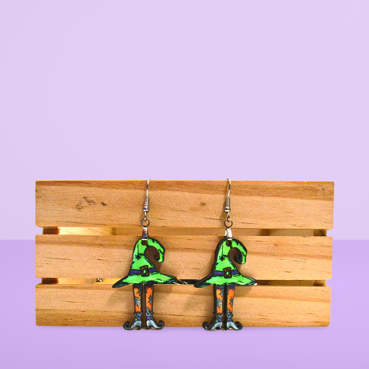 Witch Hat with Legs Shaped Sublimated Earrings 1.5 inch