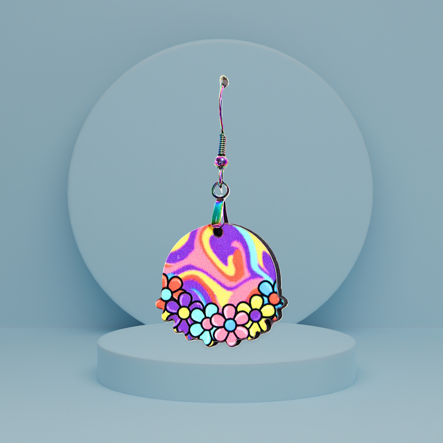 Floral Round Shaped Sublimated Earrings 1 inch