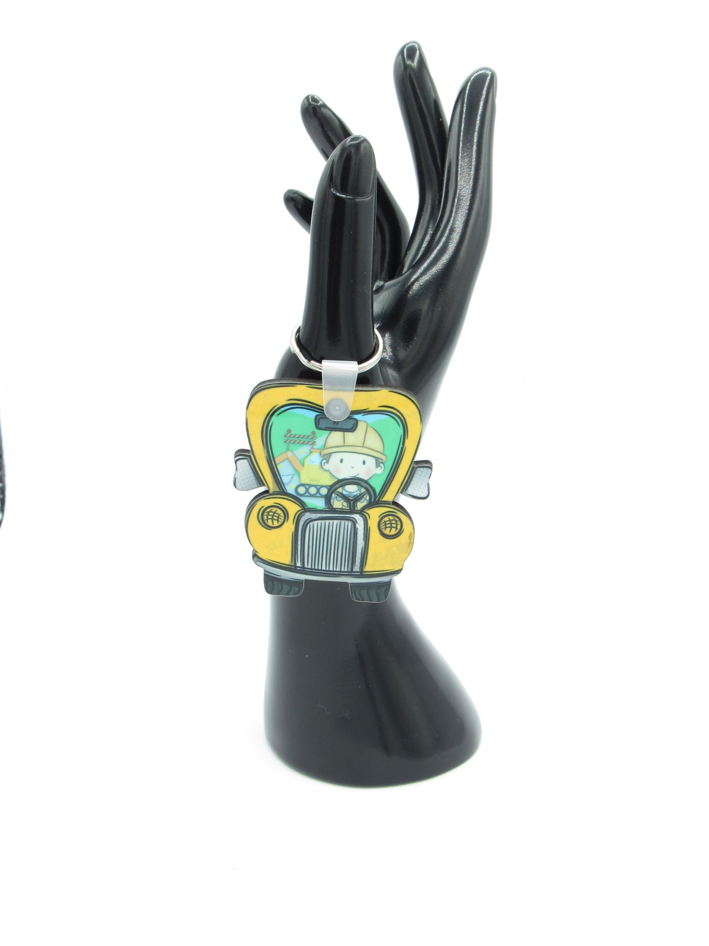 Construction Truck Keychain, 2.5x1.15 MDF Sublimation Key Ring, Builder Contractor Gift, Heavy Equipment Trucker Charm