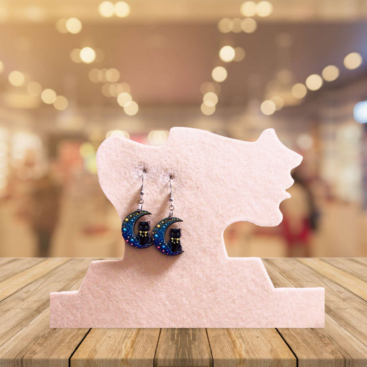 Cat on Moon Shaped Sublimated Earrings 1 inch