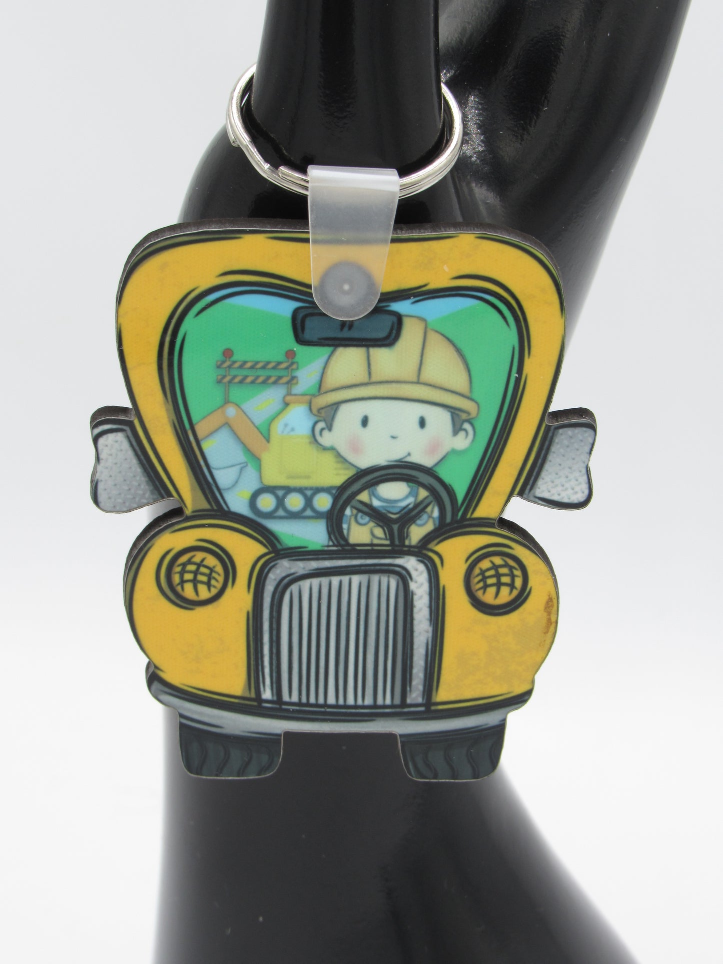 Construction Truck Keychain, 2.5x1.15 MDF Sublimation Key Ring, Builder Contractor Gift, Heavy Equipment Trucker Charm