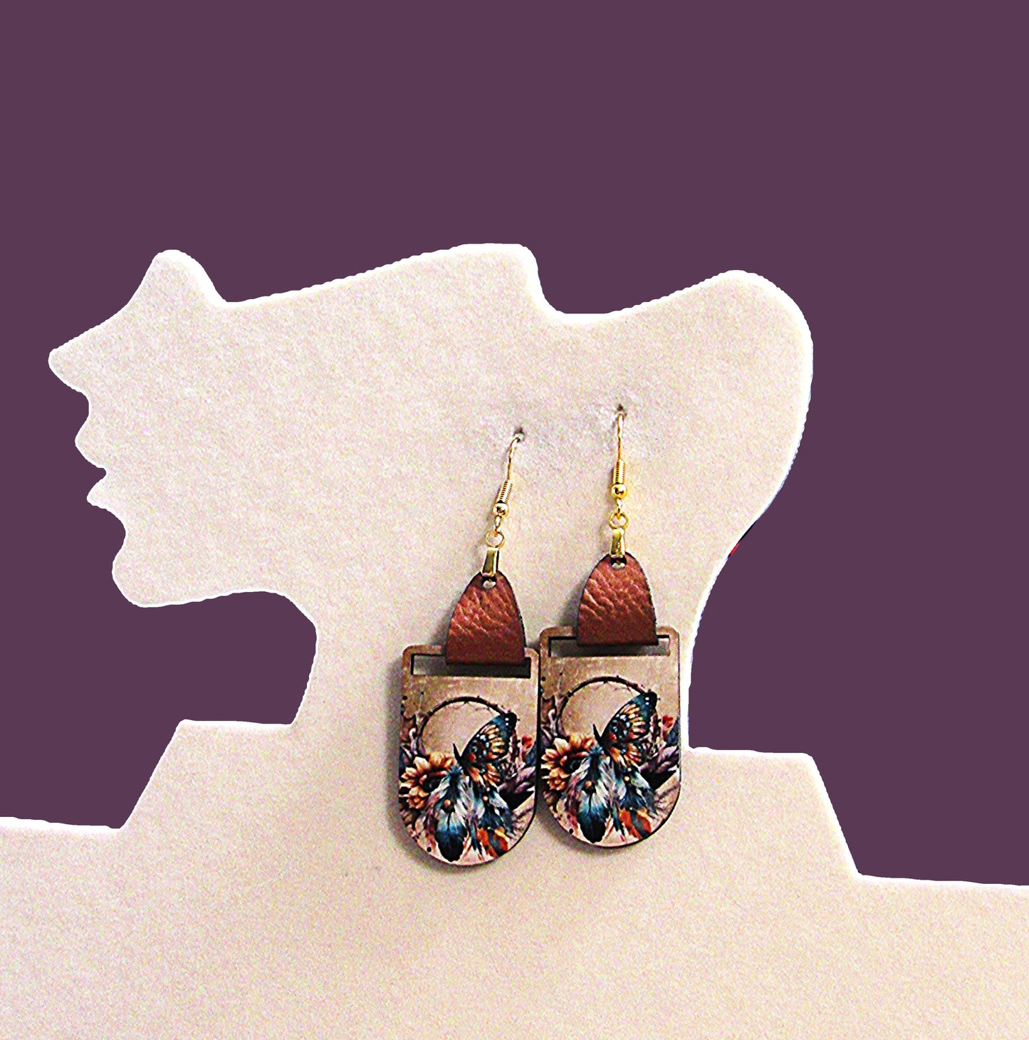 Faux Leather Bar Shaped Sublimated Earrings