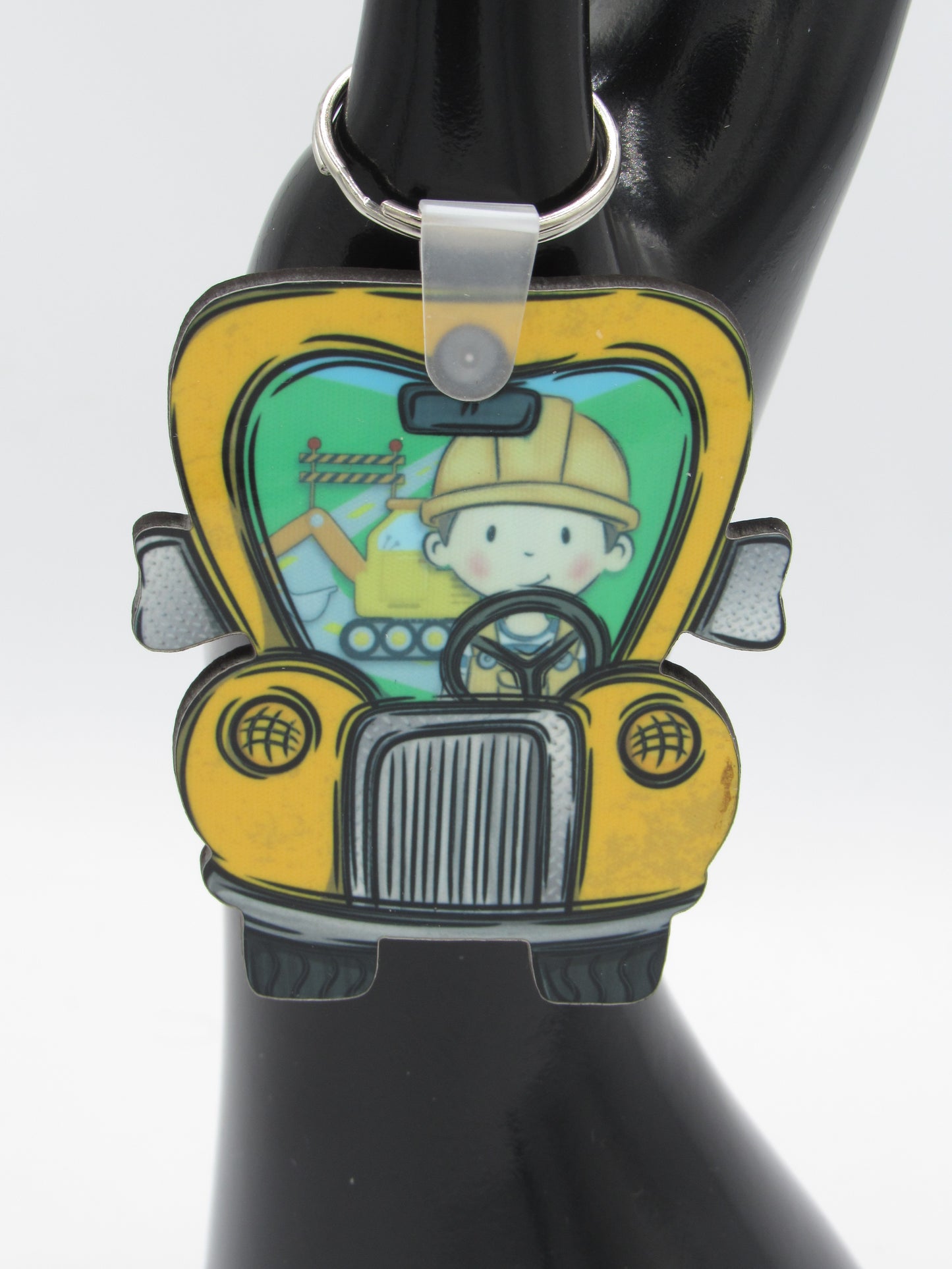 Construction Truck Keychain, 2.5x1.15 MDF Sublimation Key Ring, Builder Contractor Gift, Heavy Equipment Trucker Charm