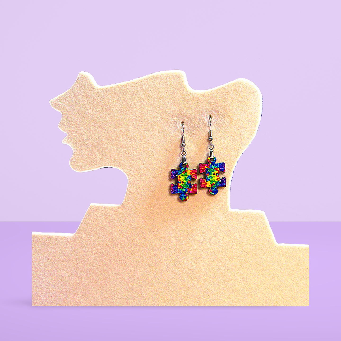 Autism Themed Puzzle Piece Shaped Sublimated Earrings 1 in.