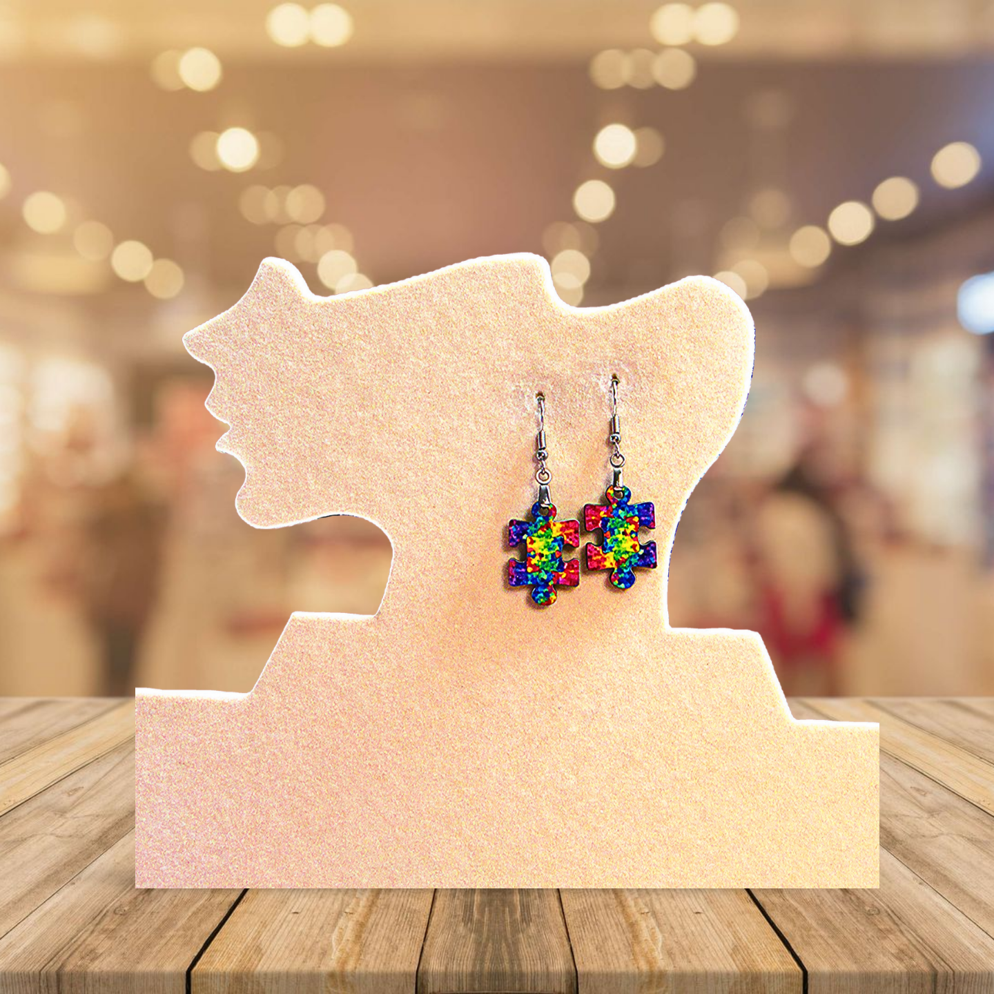 Autism Themed Puzzle Piece Shaped Sublimated Earrings 1 in.