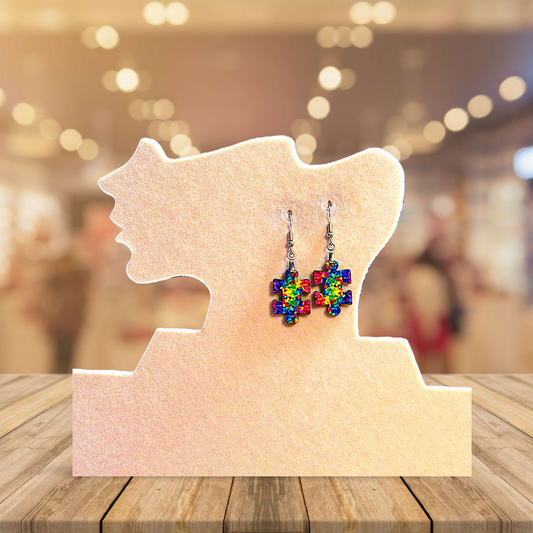 Autism Themed Puzzle Piece Shaped Sublimated Earrings 1 in.