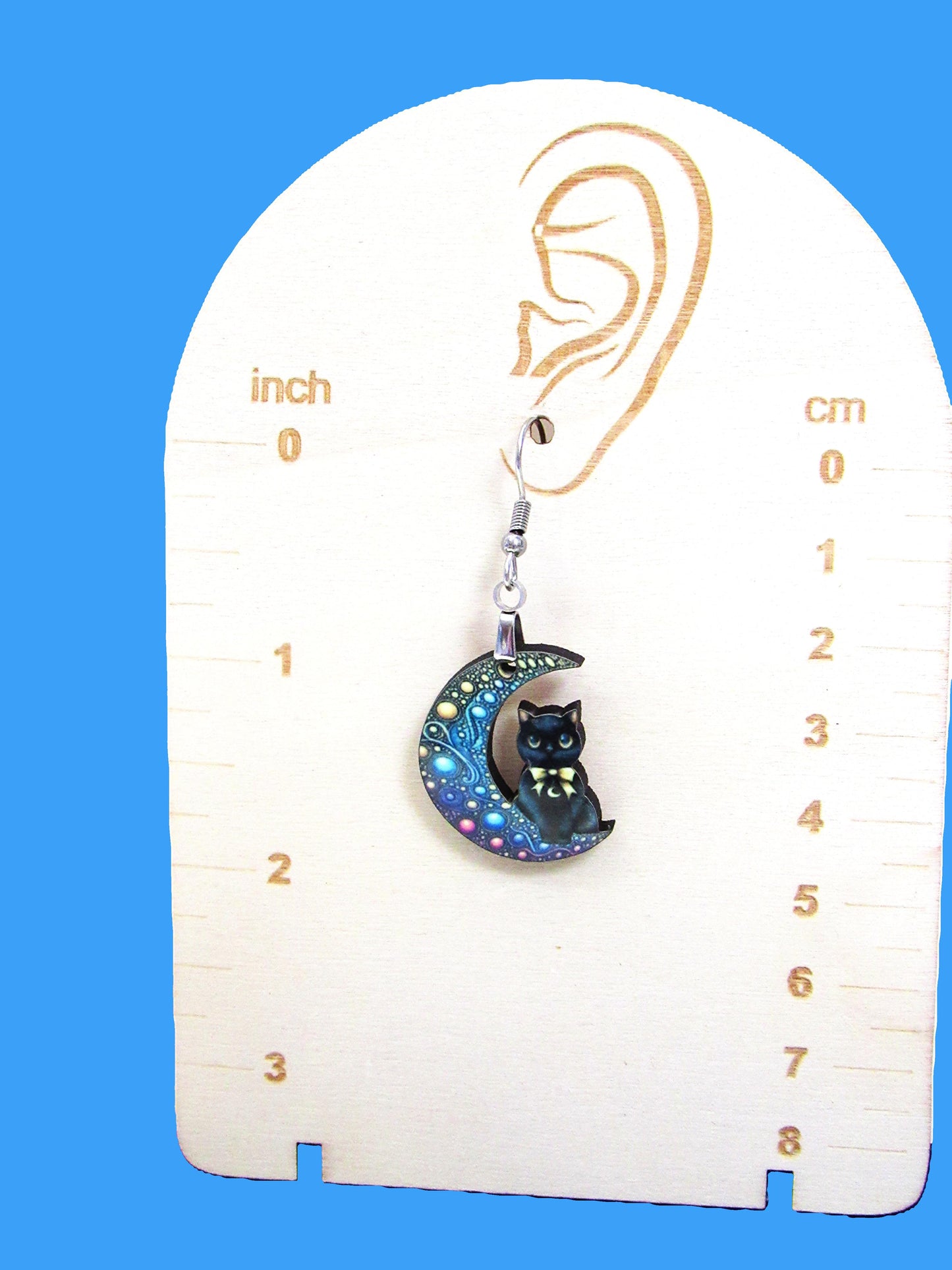 Cat on Moon Shaped Sublimated Earrings 1 inch
