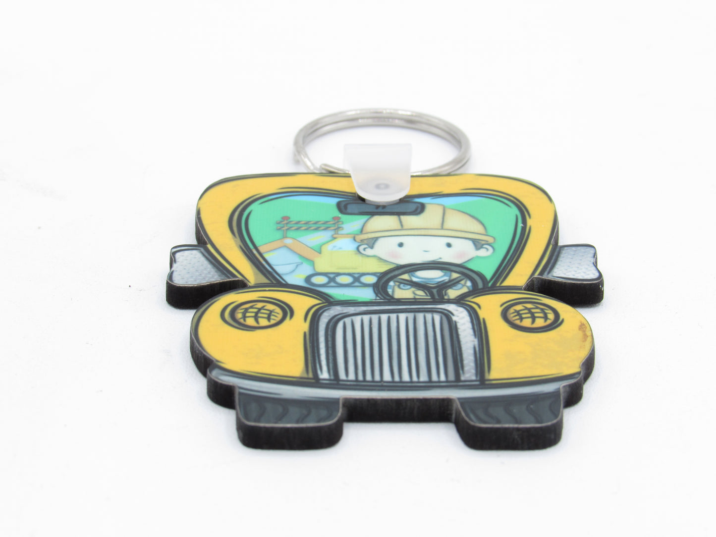 Construction Truck Keychain, 2.5x1.15 MDF Sublimation Key Ring, Builder Contractor Gift, Heavy Equipment Trucker Charm