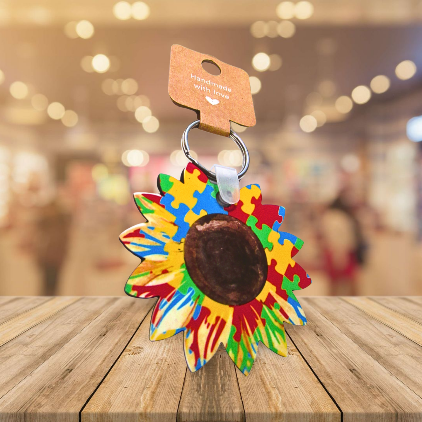 Sunflower Shaped Sublimated Keychain