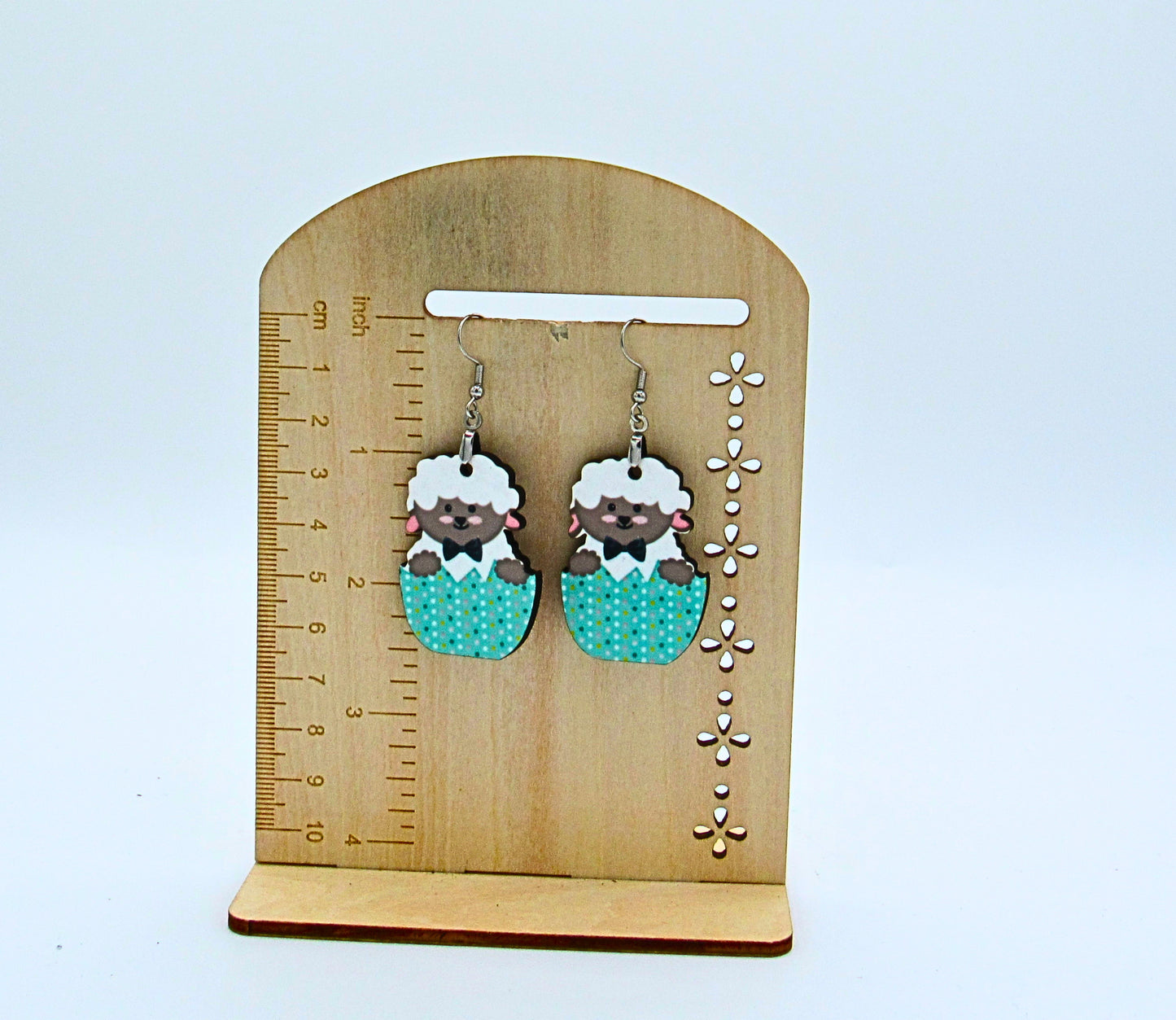 MDF-Sheep in an Egg Shaped Sublimated Earrings 1.5 inch