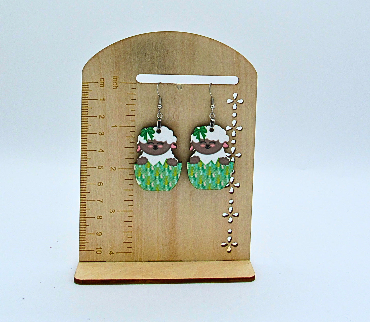 MDF-Sheep in an Egg Shaped Sublimated Earrings 1.5 inch