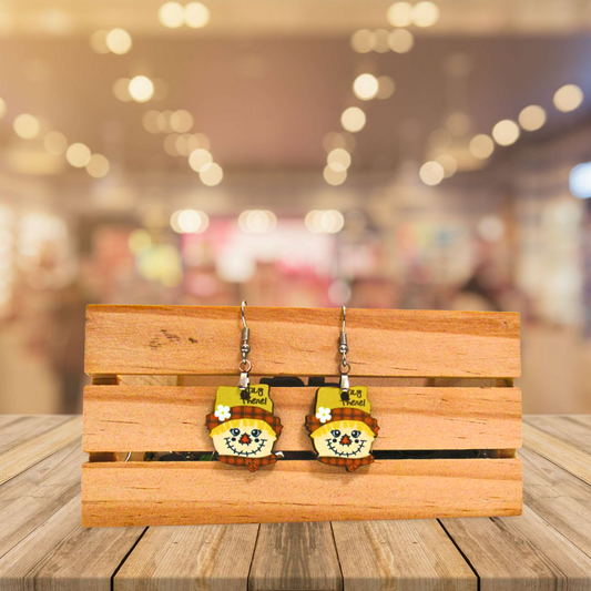 Scarecrow Head Shaped Sublimated Earrings