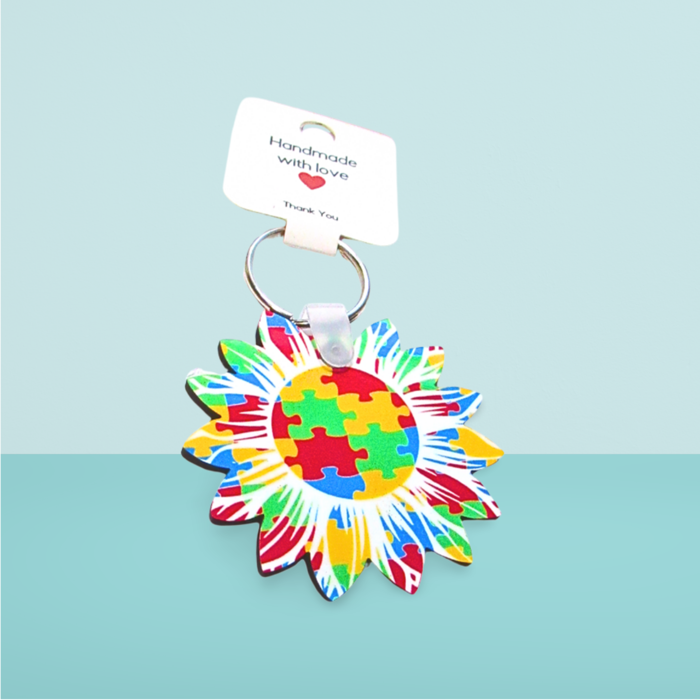 Sunflower Shaped Sublimated Keychain